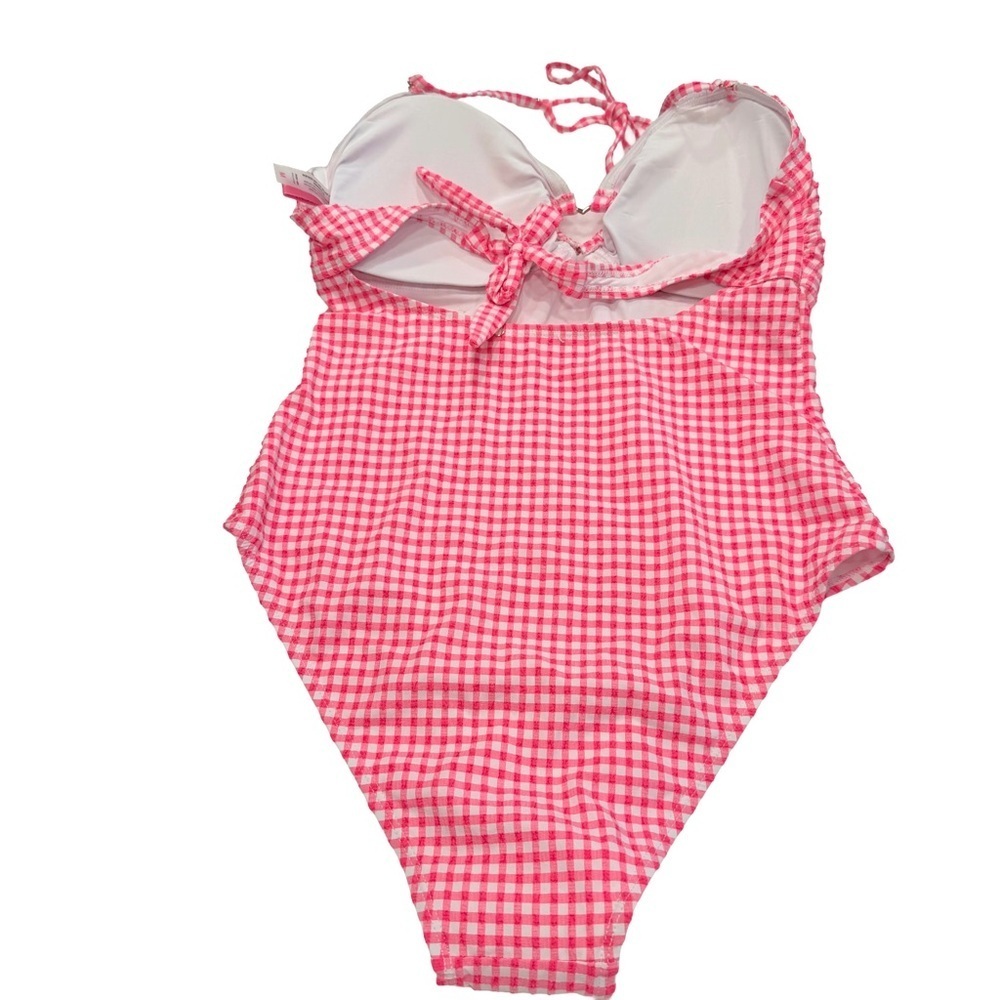 BETSEY Johnson 1 Pcs Bathing Suit Retro Pink & White Gingham Adj. Strap Sz M NEW - Picture 2 of 16